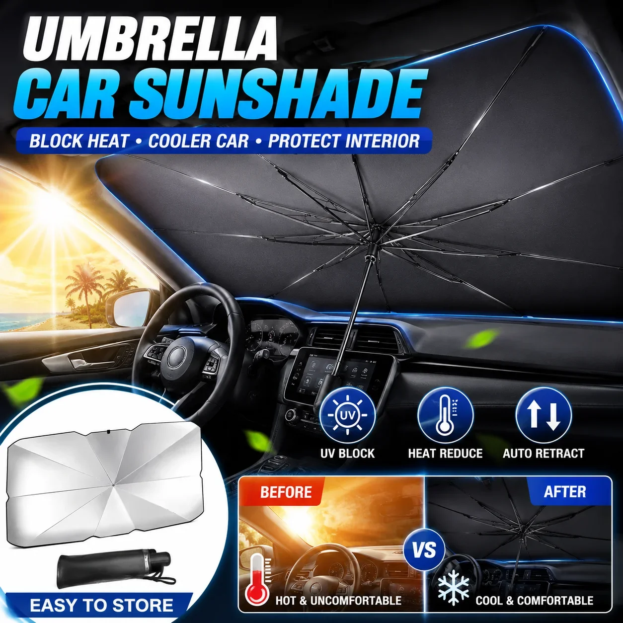 Складной автомобильный солнцез – обзор и цена Car Sunshade Windshield Umbrella Foldable